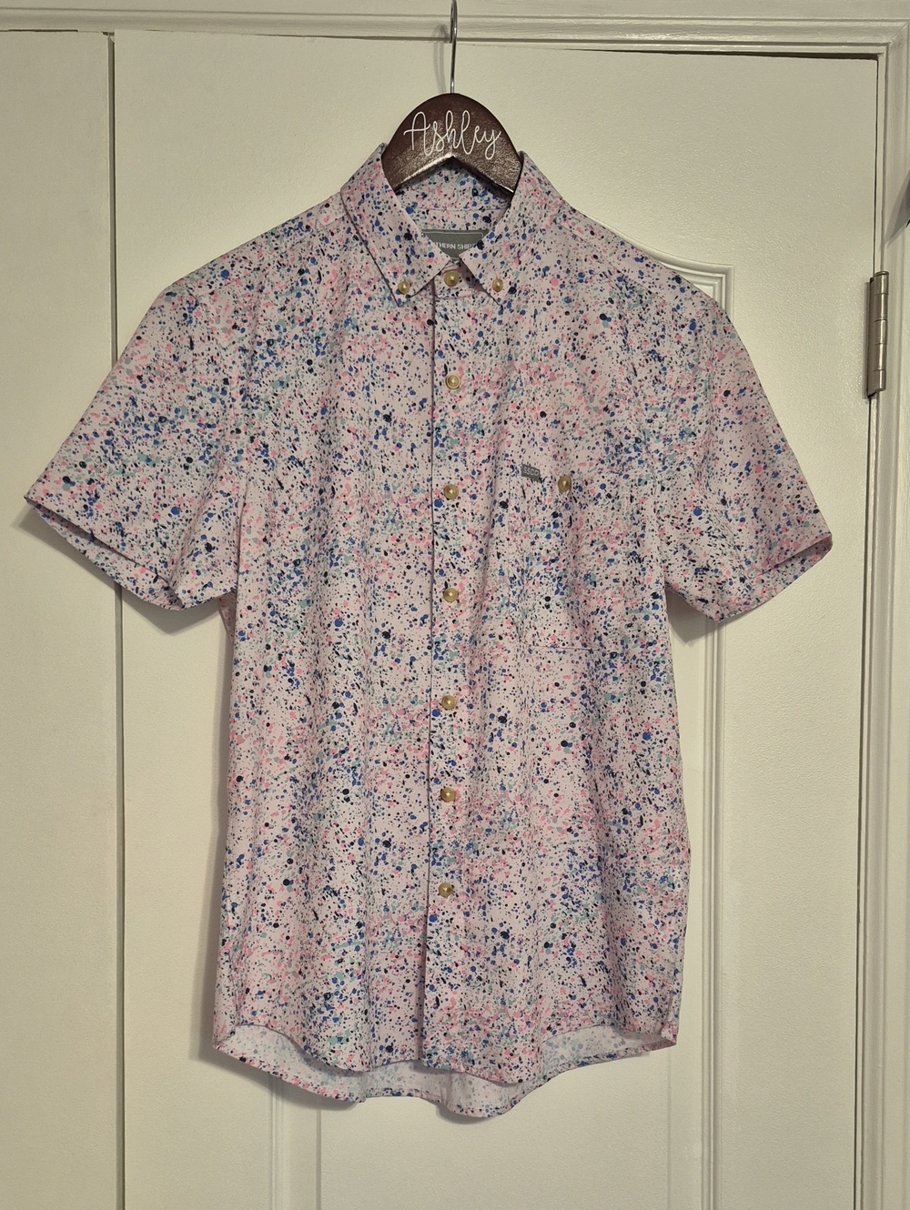 SSCO SOUTHERN SHIRT CO Men's Short Sleeve Button-Up Shirt - Pink Splatter